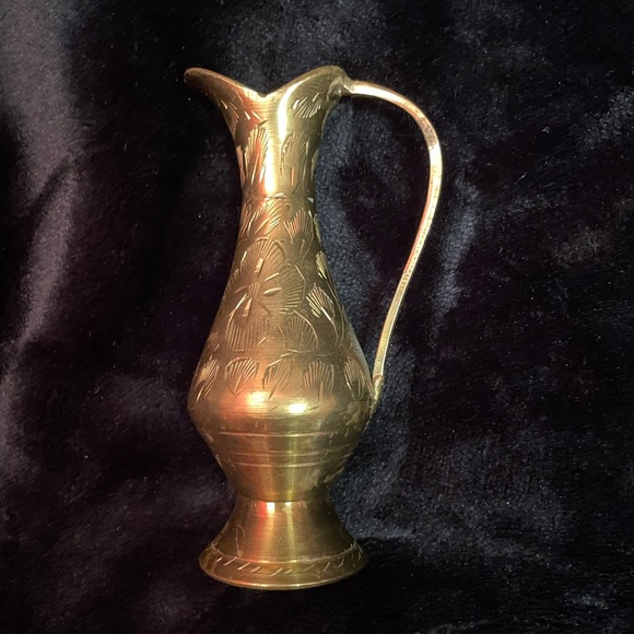 Vintage Mini Etched Brass Pitcher - Picture 1 of 5